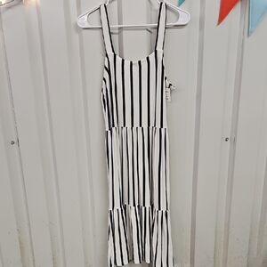 LOFT Black and White Striped Midi Dress